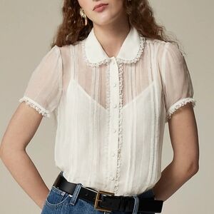 J. Crew Sheer Lace-trim Button-up Shirt - ivory